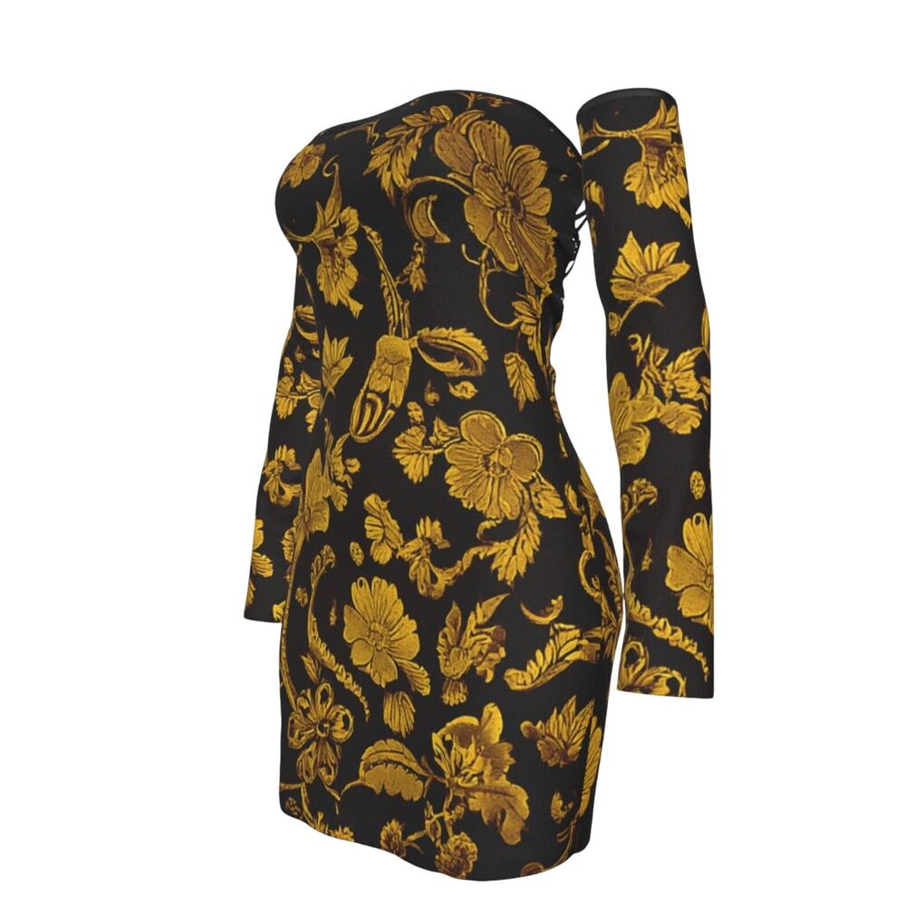 Fullbreedcustom Print Women's Off-shoulder Back Lace-up Dress